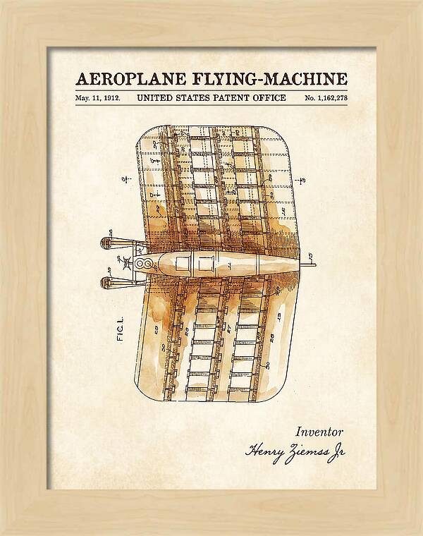 Aeroplane Flying Machine Watercolor Patent Us1162278