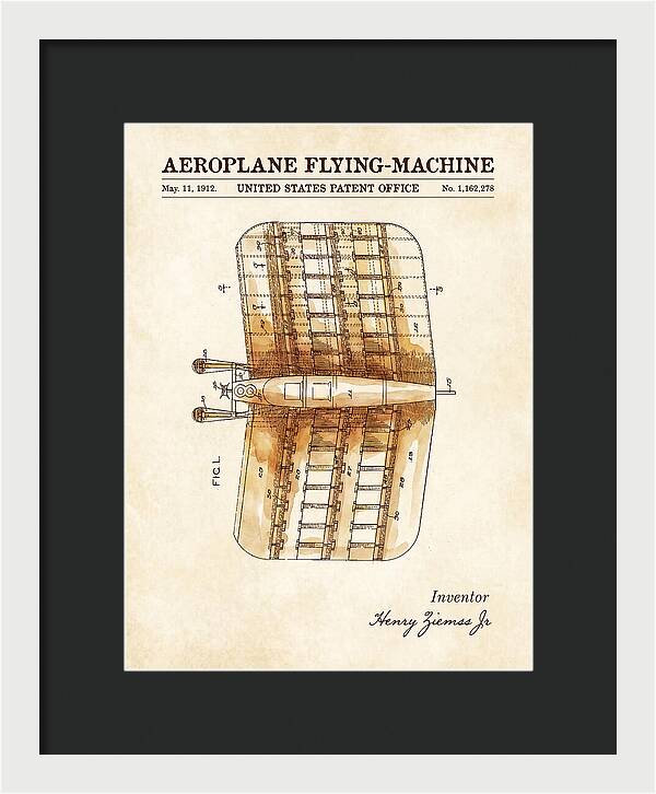 Aeroplane Flying Machine Watercolor Patent Us1162278