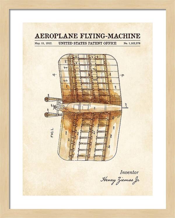 Aeroplane Flying Machine Watercolor Patent Us1162278