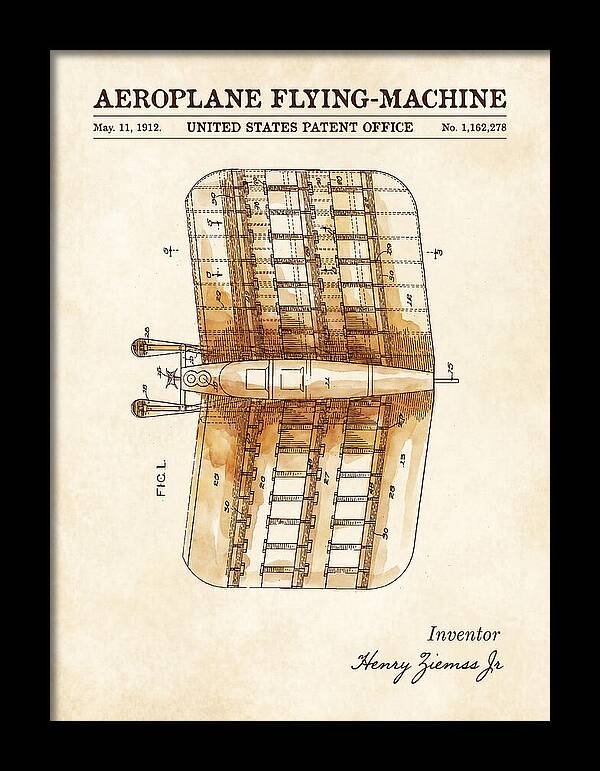 Aeroplane Flying Machine Watercolor Patent Us1162278