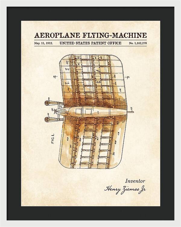 Aeroplane Flying Machine Watercolor Patent Us1162278