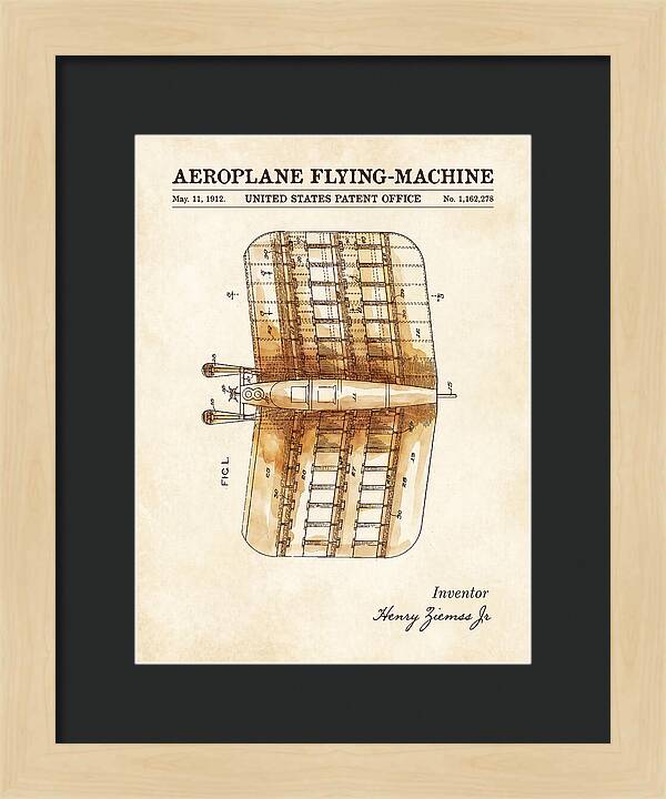 Aeroplane Flying Machine Watercolor Patent Us1162278