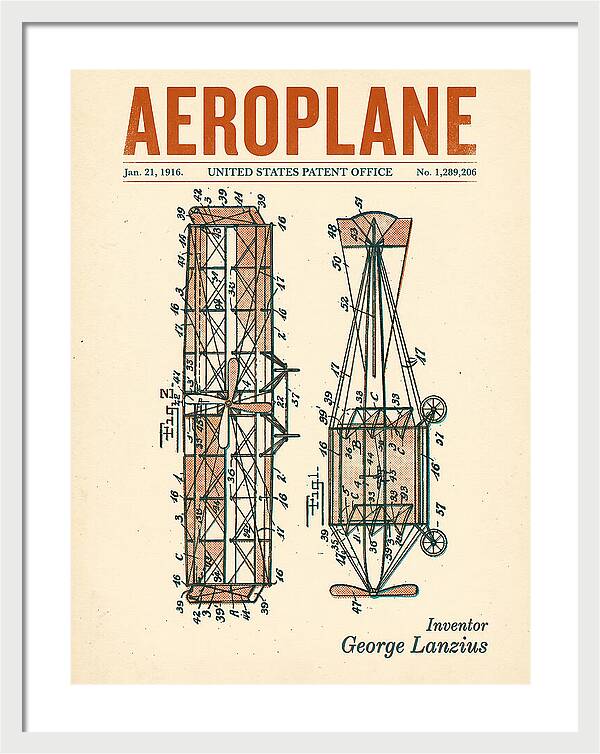 Aeroplane Lanzius Retro Patent Us1289206