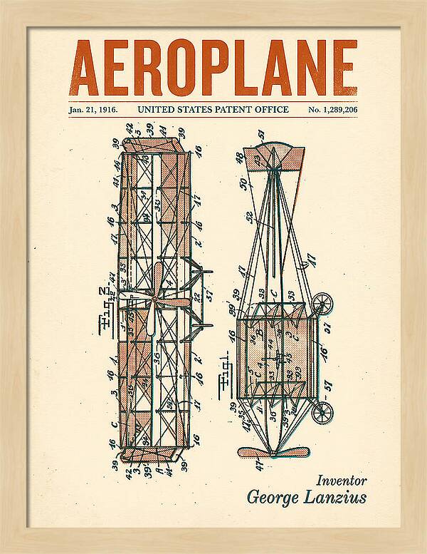 Aeroplane Lanzius Retro Patent Us1289206