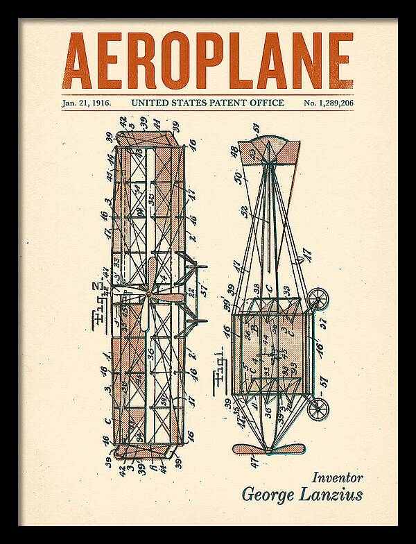 Aeroplane Lanzius Retro Patent Us1289206