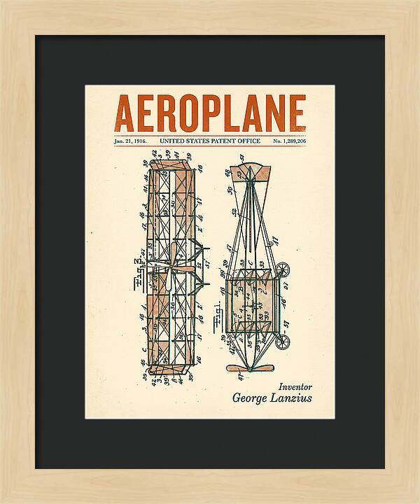 Aeroplane Lanzius Retro Patent Us1289206
