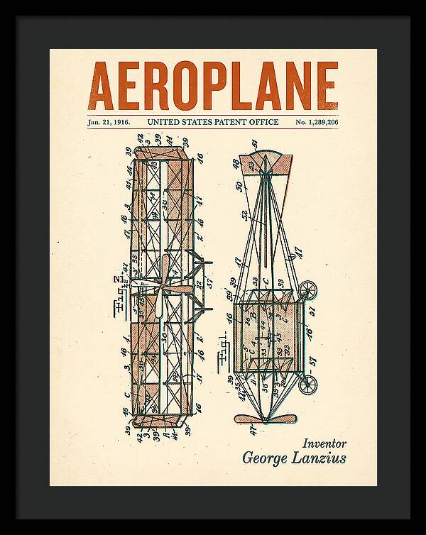 Aeroplane Lanzius Retro Patent Us1289206