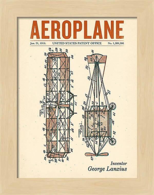 Aeroplane Lanzius Retro Patent Us1289206