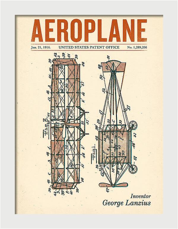 Aeroplane Lanzius Retro Patent Us1289206
