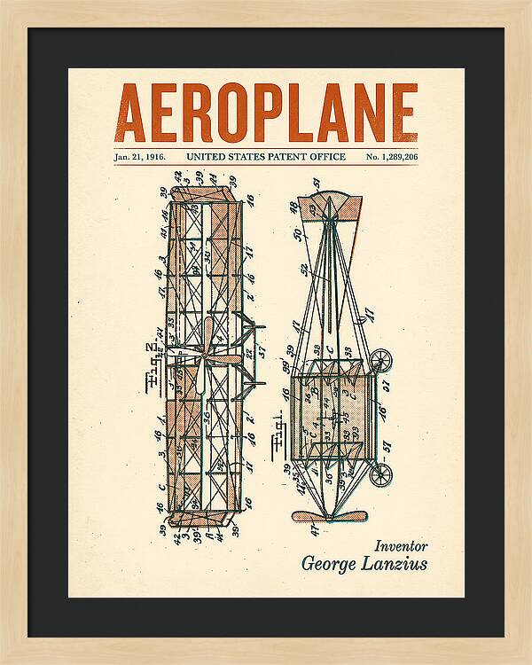 Aeroplane Lanzius Retro Patent Us1289206