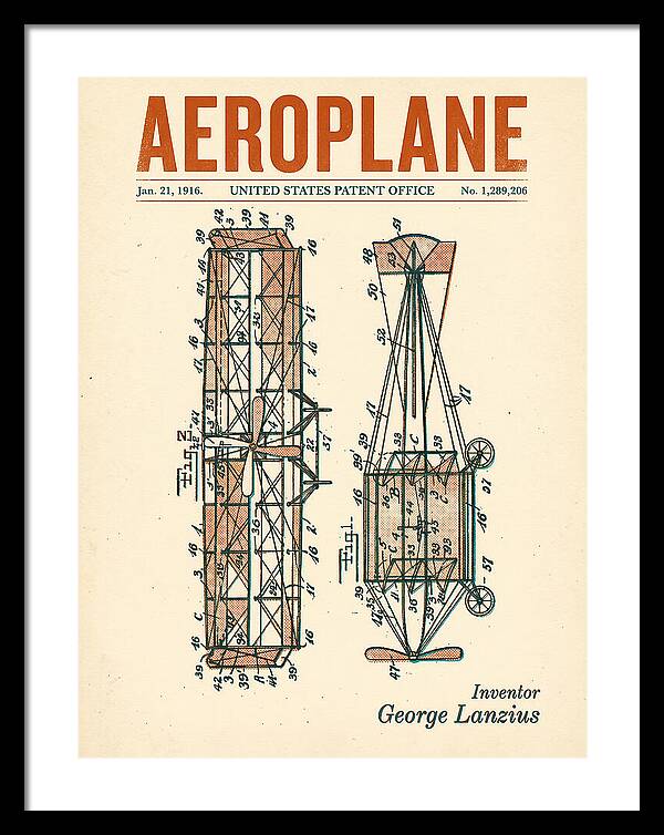 Aeroplane Lanzius Retro Patent Us1289206