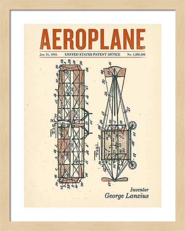 Aeroplane Lanzius Retro Patent Us1289206