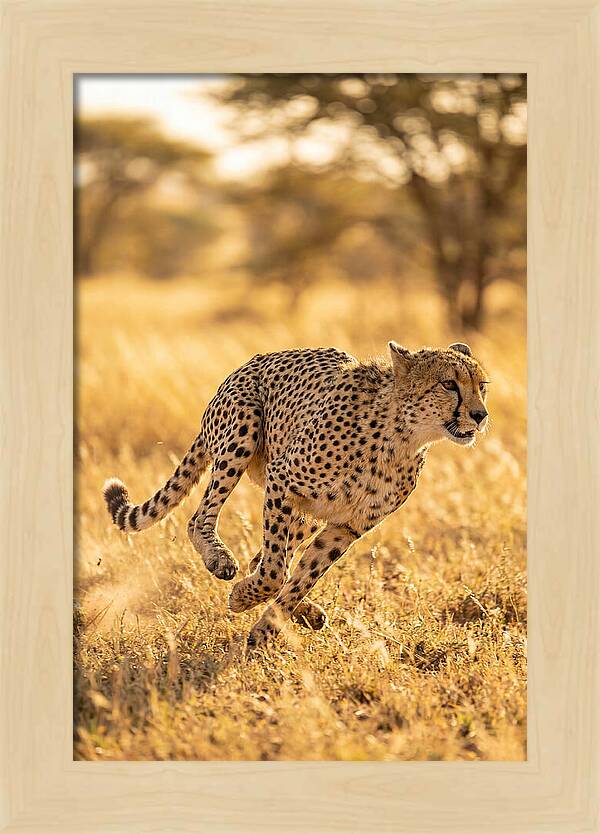 African Cheetah Sprinting Through Grasslands