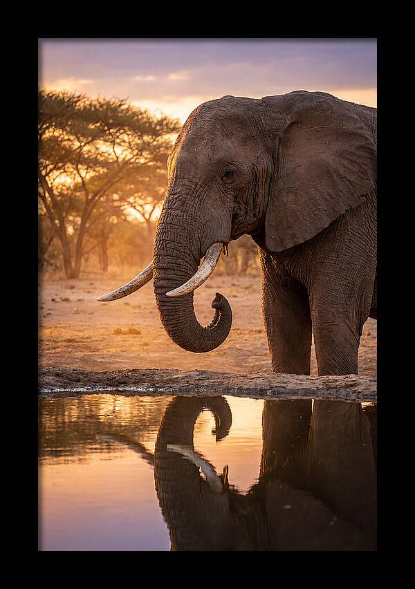 African Elephant At Waterhole