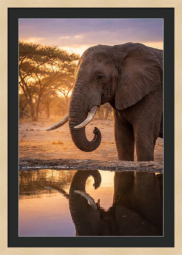 African Elephant At Waterhole