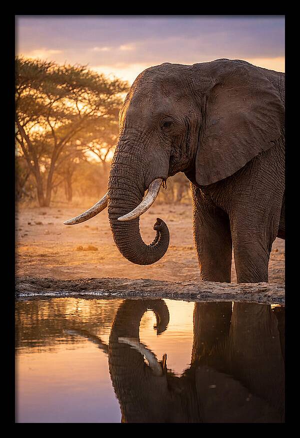 African Elephant At Waterhole