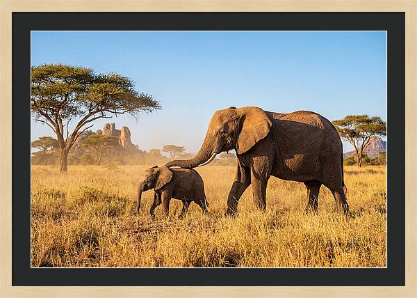 African Elephants In Golden Grasslands