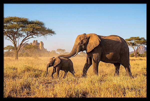 African Elephants In Golden Grasslands