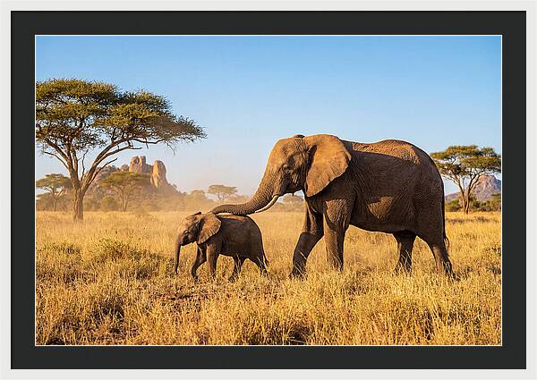 African Elephants In Golden Grasslands
