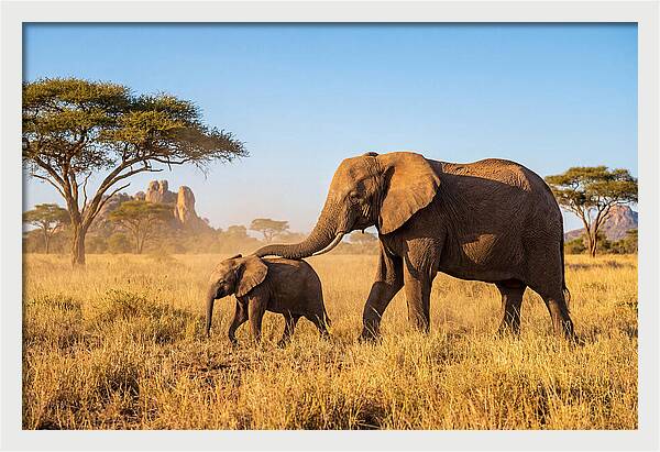 African Elephants In Golden Grasslands