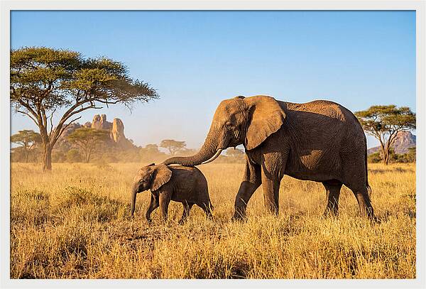 African Elephants In Golden Grasslands