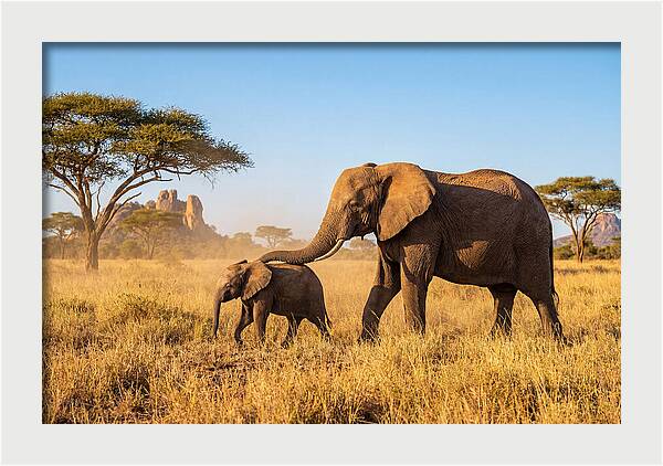 African Elephants In Golden Grasslands