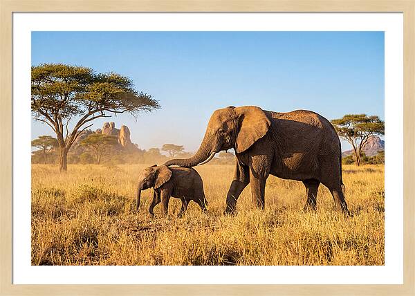 African Elephants In Golden Grasslands
