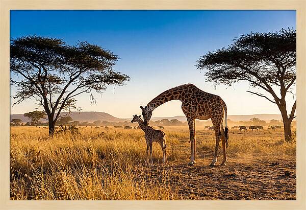African Giraffe Mother And Baby