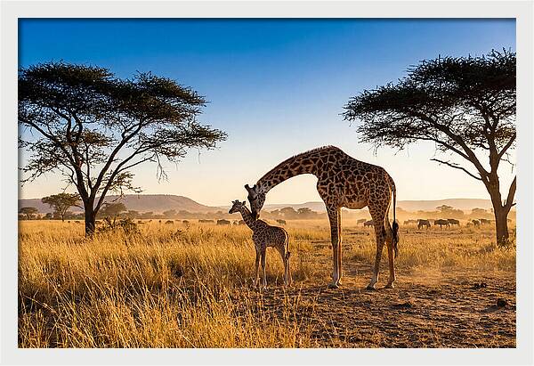African Giraffe Mother And Baby