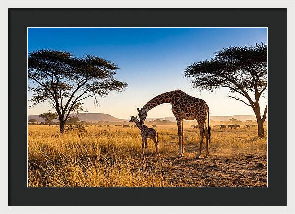 African Giraffe Mother And Baby