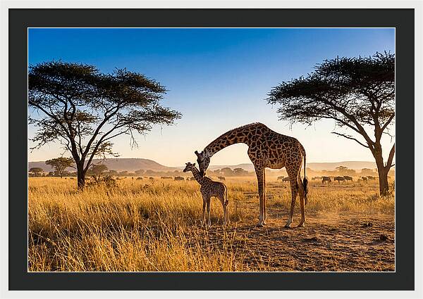 African Giraffe Mother And Baby