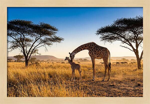 African Giraffe Mother And Baby
