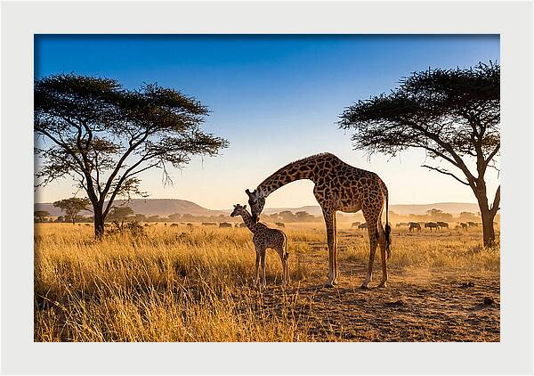 African Giraffe Mother And Baby