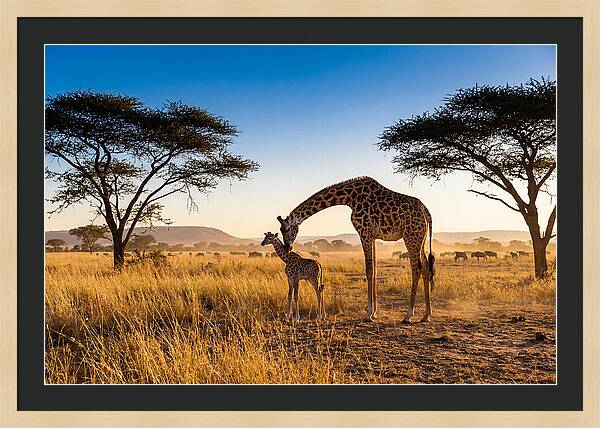 African Giraffe Mother And Baby