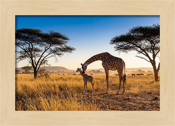 African Giraffe Mother And Baby