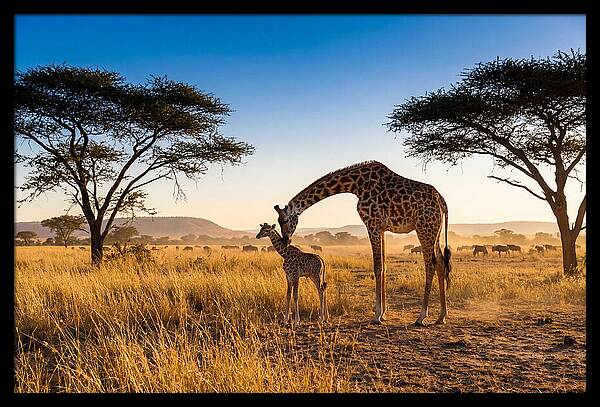 African Giraffe Mother And Baby