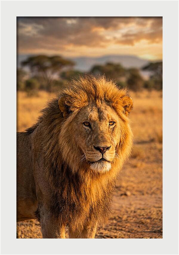 African Lion Portrait At Sunset