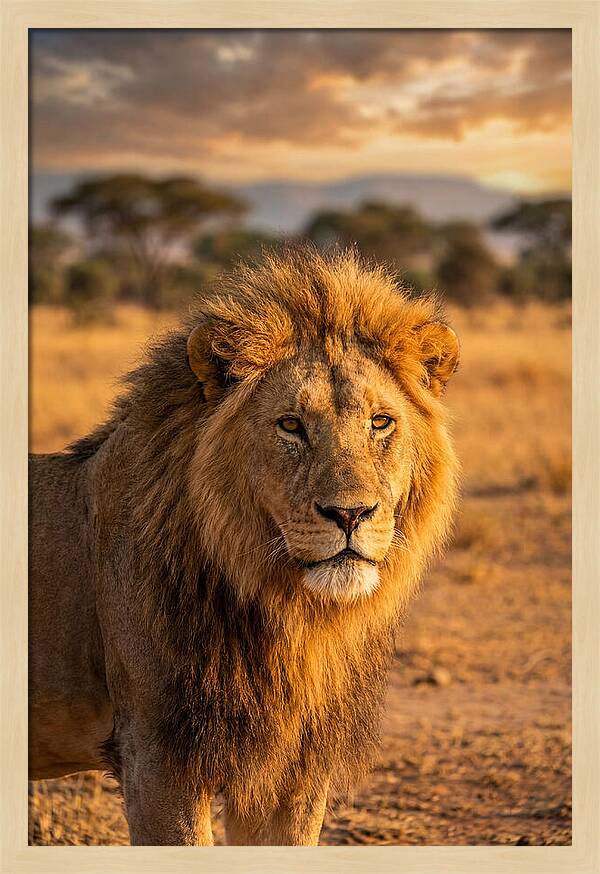 African Lion Portrait At Sunset