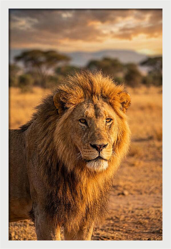 African Lion Portrait At Sunset