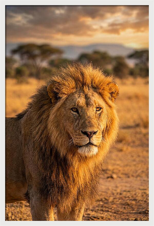 African Lion Portrait At Sunset