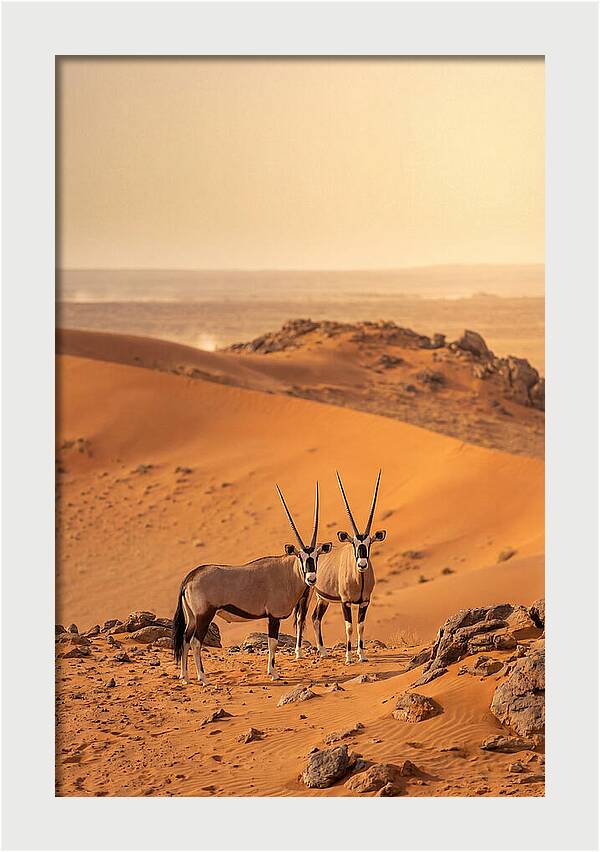 African Oryx Pair In Desert