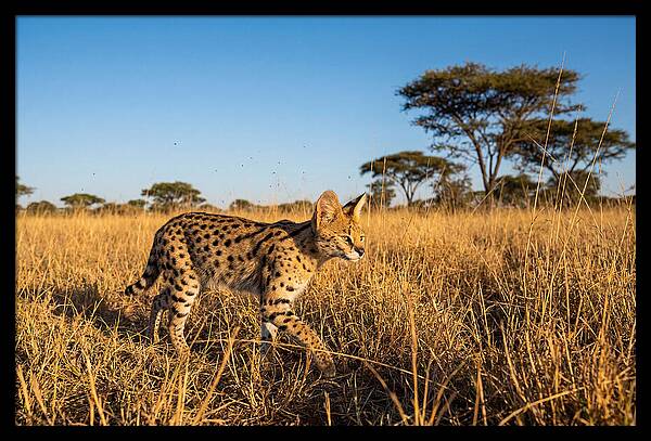 African Serval In Golden Grasslands