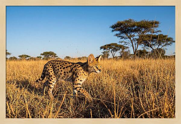 African Serval In Golden Grasslands