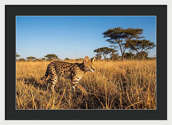 African Serval In Golden Grasslands