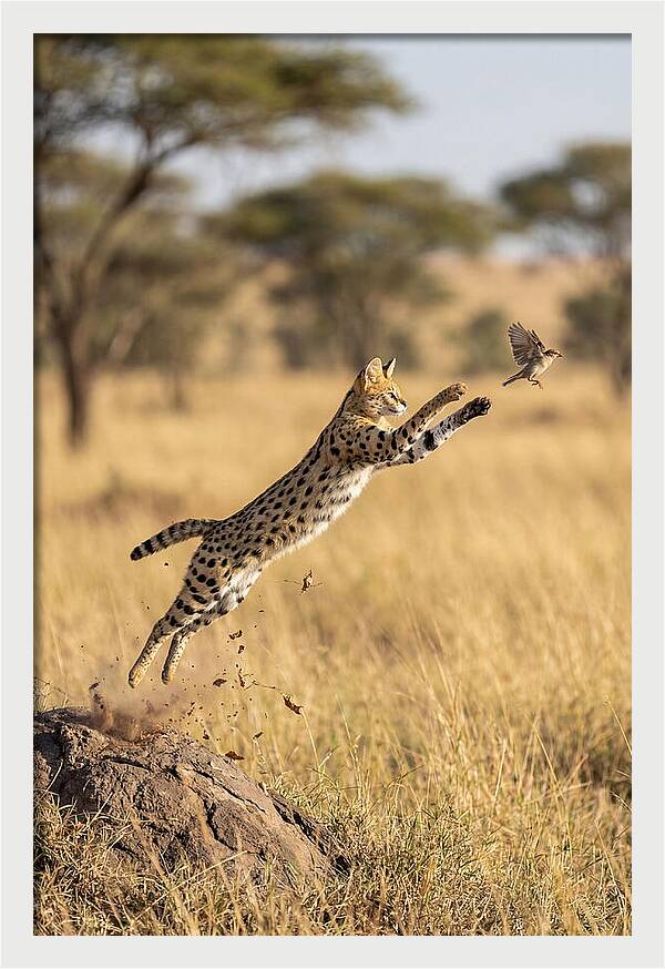 African Serval In Midleap