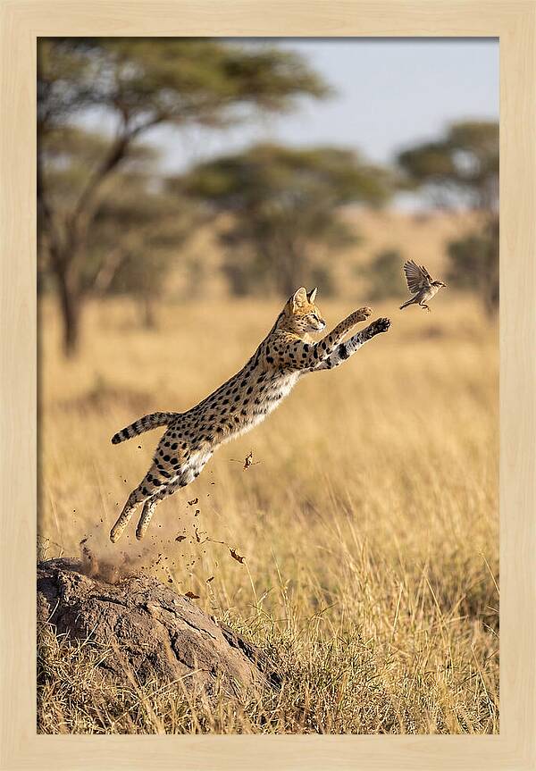 African Serval In Midleap