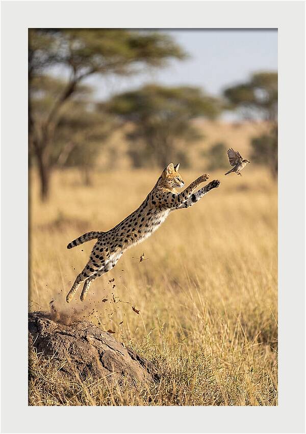 African Serval In Midleap