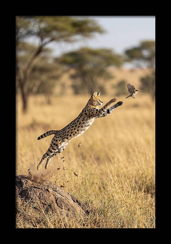 African Serval In Midleap