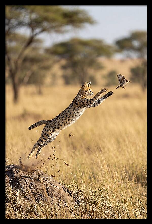 African Serval In Midleap