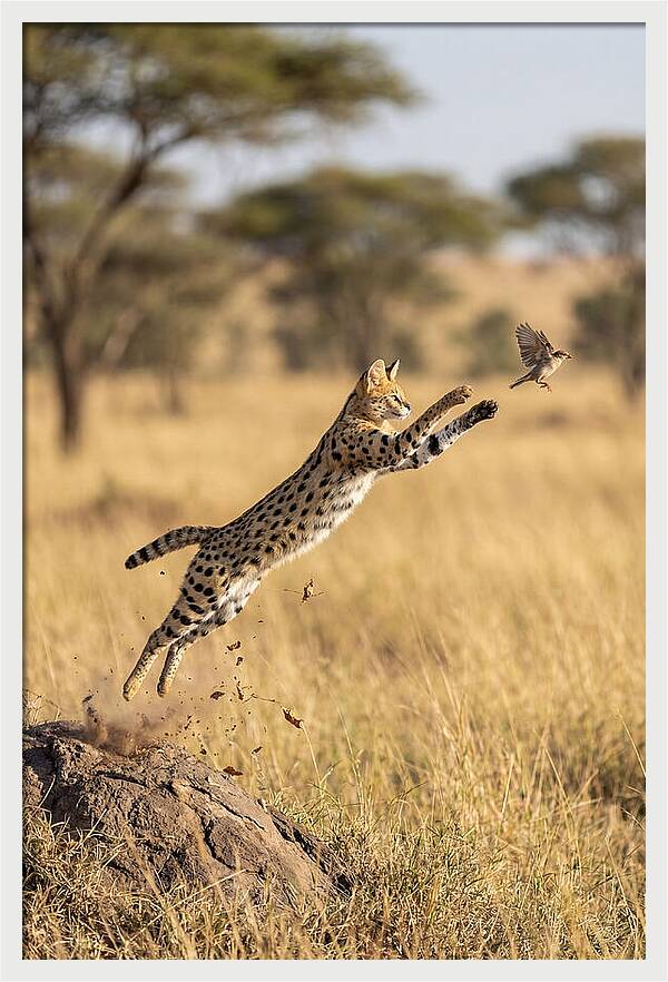 African Serval In Midleap